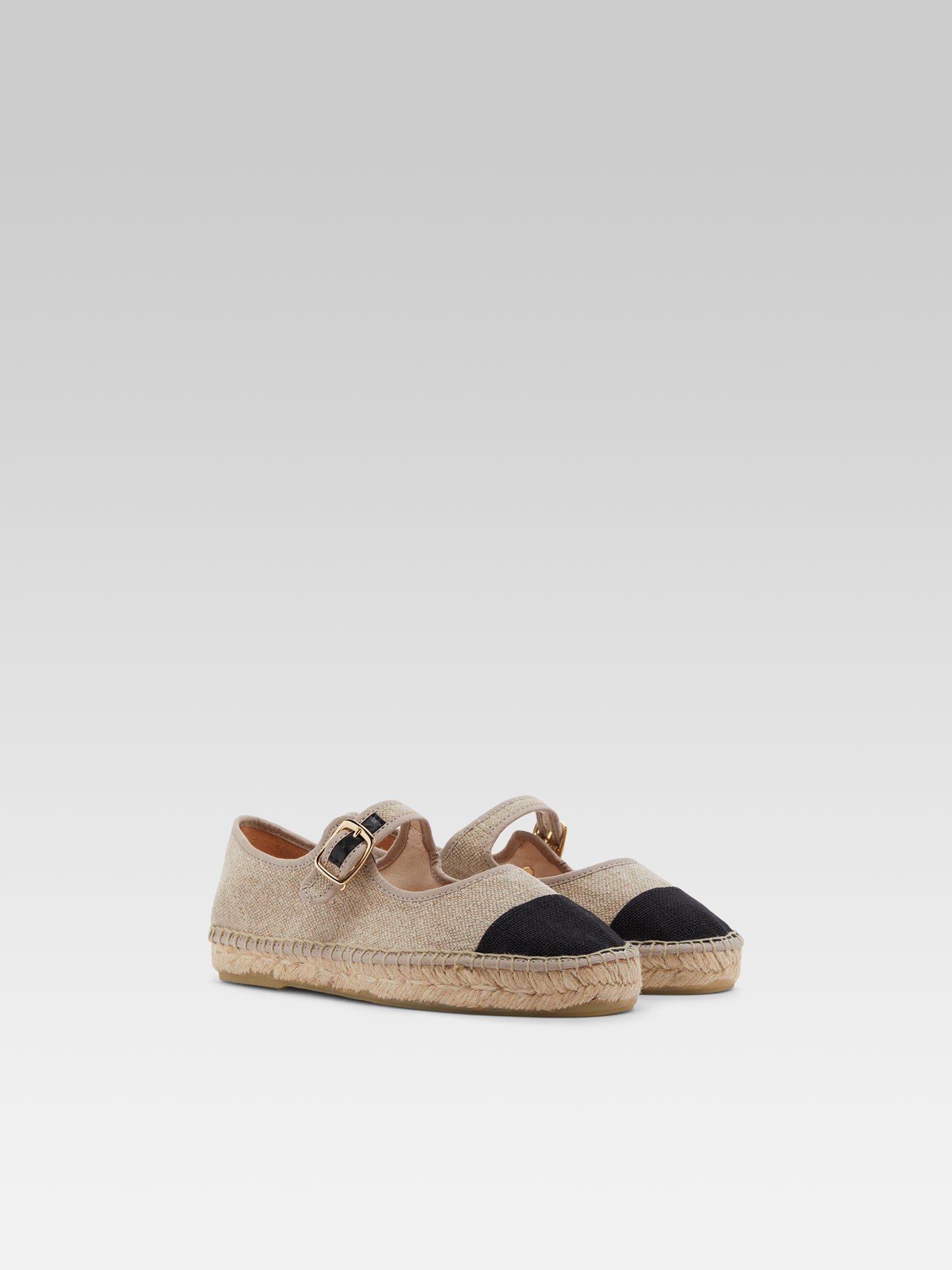 Colza - Natural and black linen Mary Janes espadrilles