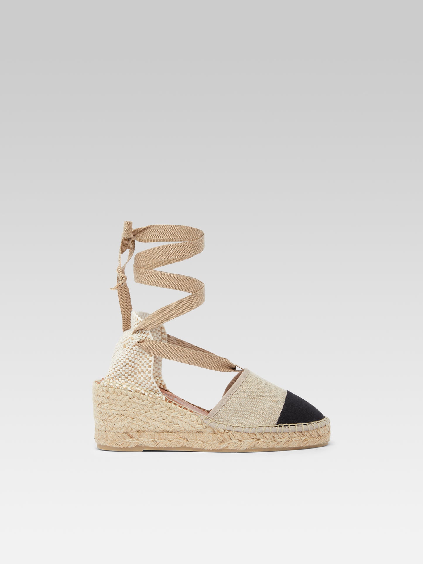 Parasol - Espadrilles compensées lin naturel et noir