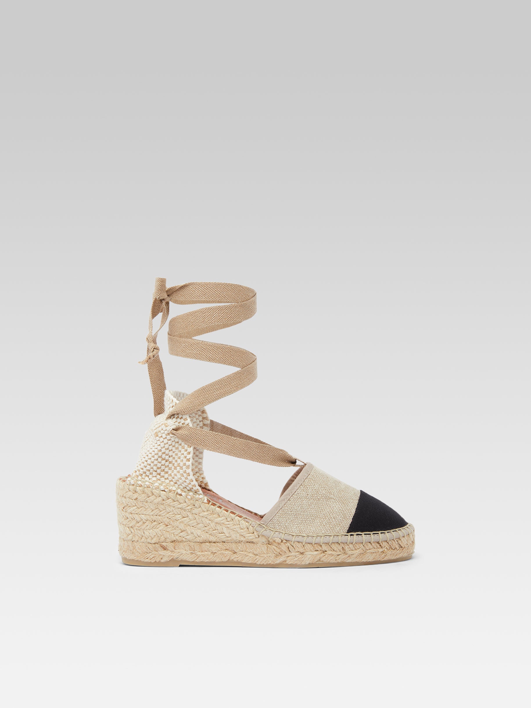 Parasol - Espadrilles compensées lin naturel et noir - Image numéro 1