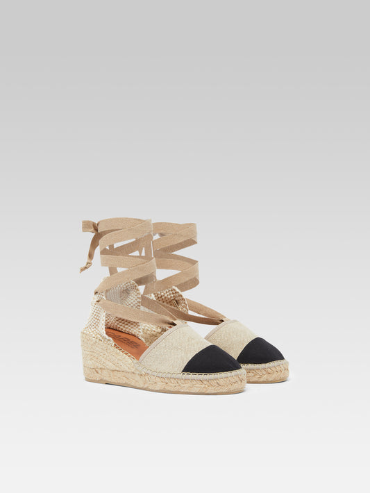 Parasol - Natural and black linen wedge espadrilles - Image number 2