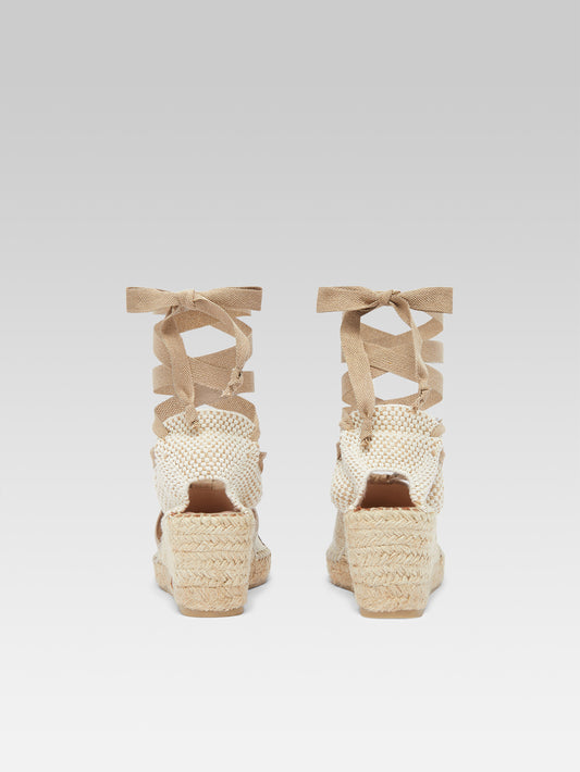 Parasol - Natural and black linen wedge espadrilles - Image number 5