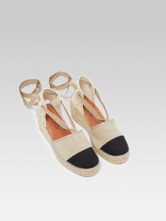 Parasol - Natural and black linen wedge espadrilles - Image number 3