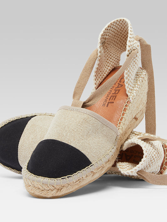 Parasol - Natural and black linen wedge espadrilles - Image number 4