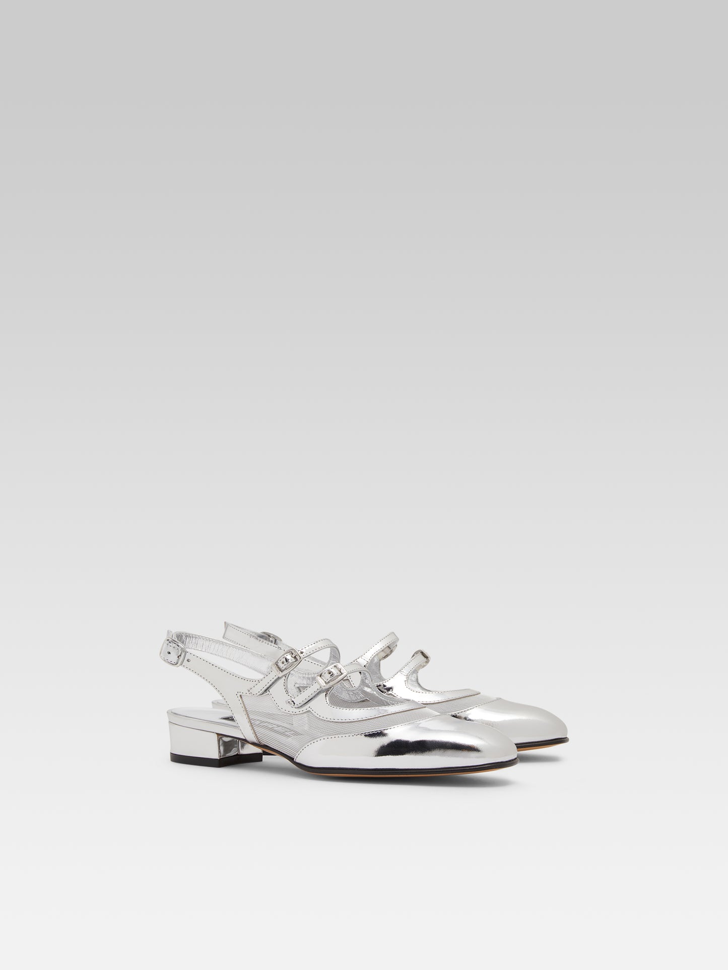 Peche night - Patent leather and silver mesh slingback Mary Janes