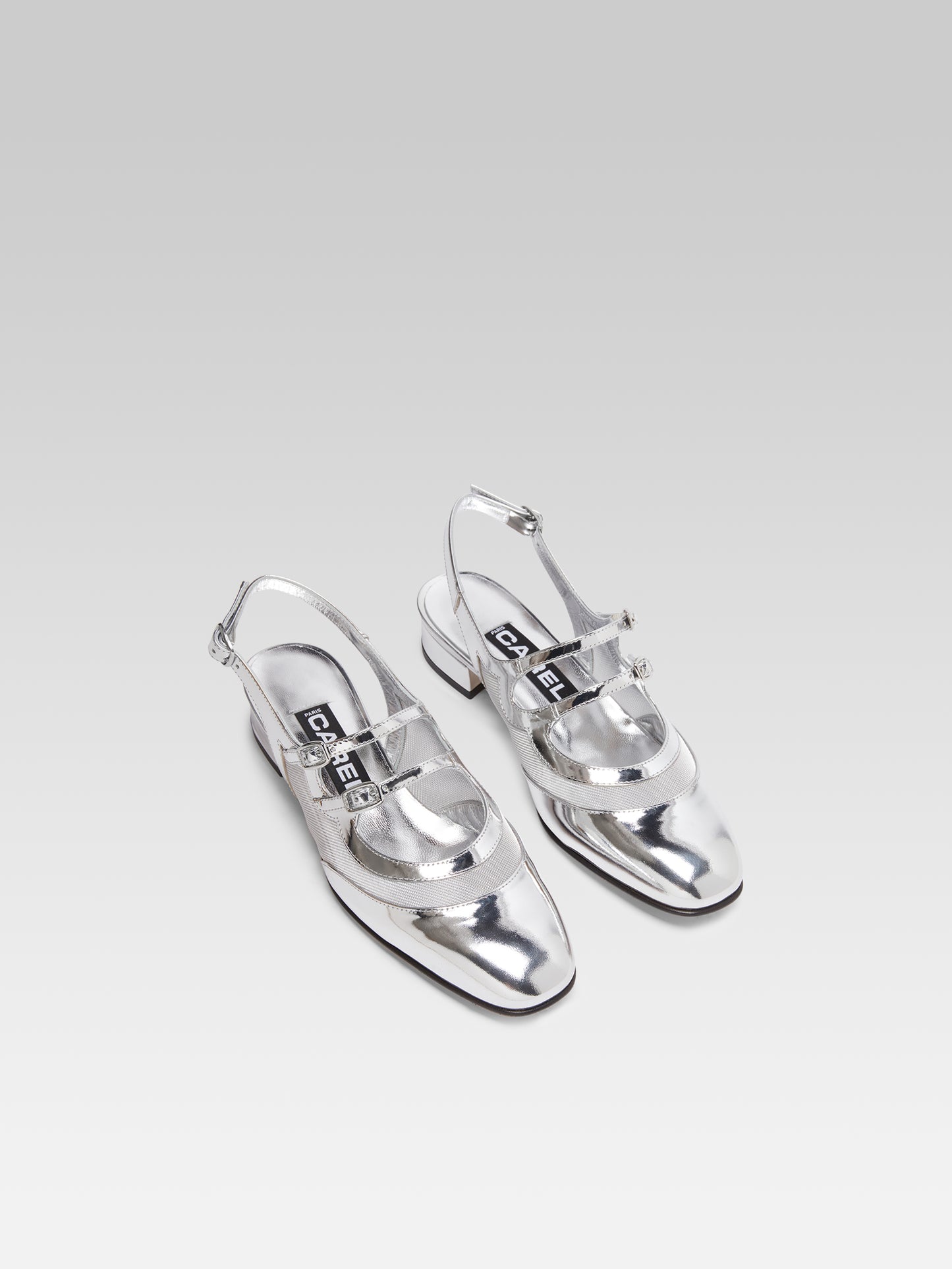 Peche night - Patent leather and silver mesh slingback Mary Janes