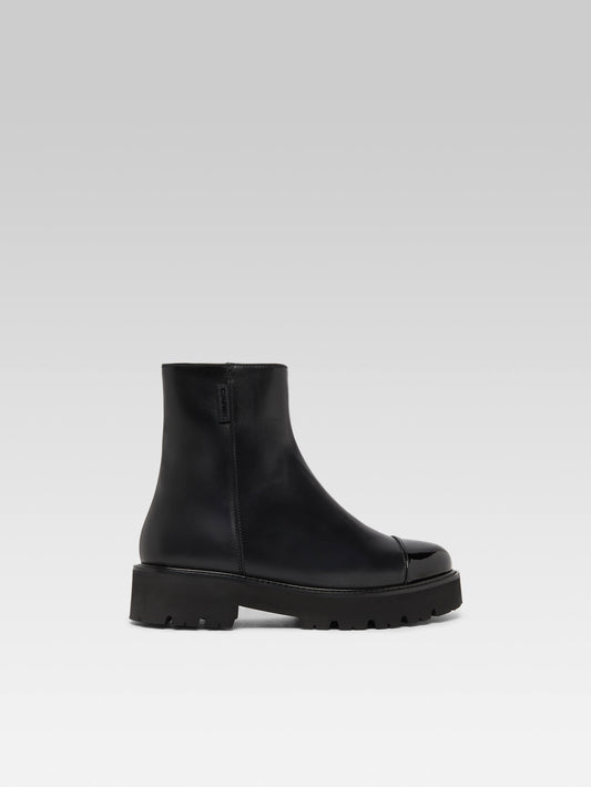 Chouchou - Black leather and patent leather ankle boots