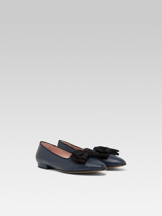 Marquis - Blue navy leather bow ballet flats - Image number 5