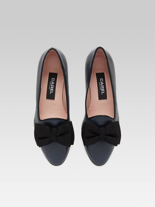 Marquis - Blue navy leather bow ballet flats - Image number 3