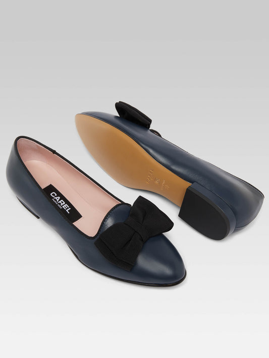 Marquis - Blue navy leather bow ballet flats - Image number 4