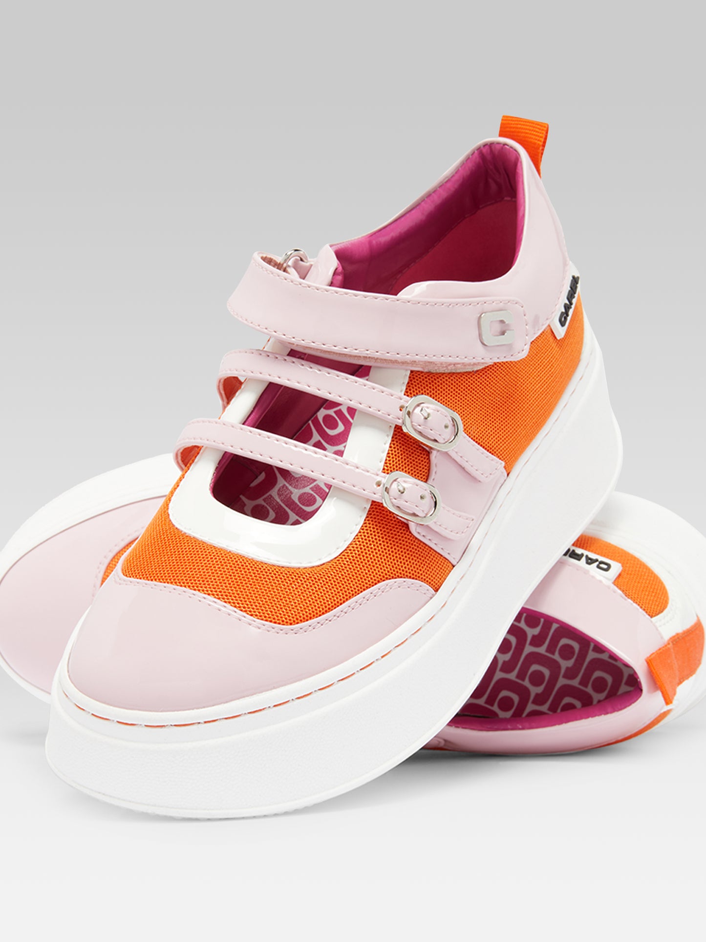 Baskina - Sneakers eco verni rose, orange et ivoire