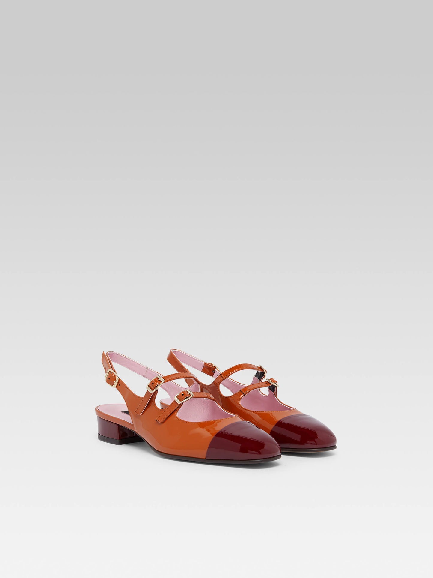 Abricot - Babies slingback cuir verni camel et bordeaux