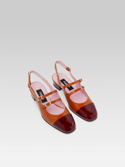 Abricot - Camel and burgundy patent leather slingback Mary Janes - Image number 3