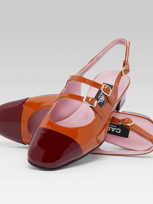 Abricot - Camel and burgundy patent leather slingback Mary Janes - Image number 4