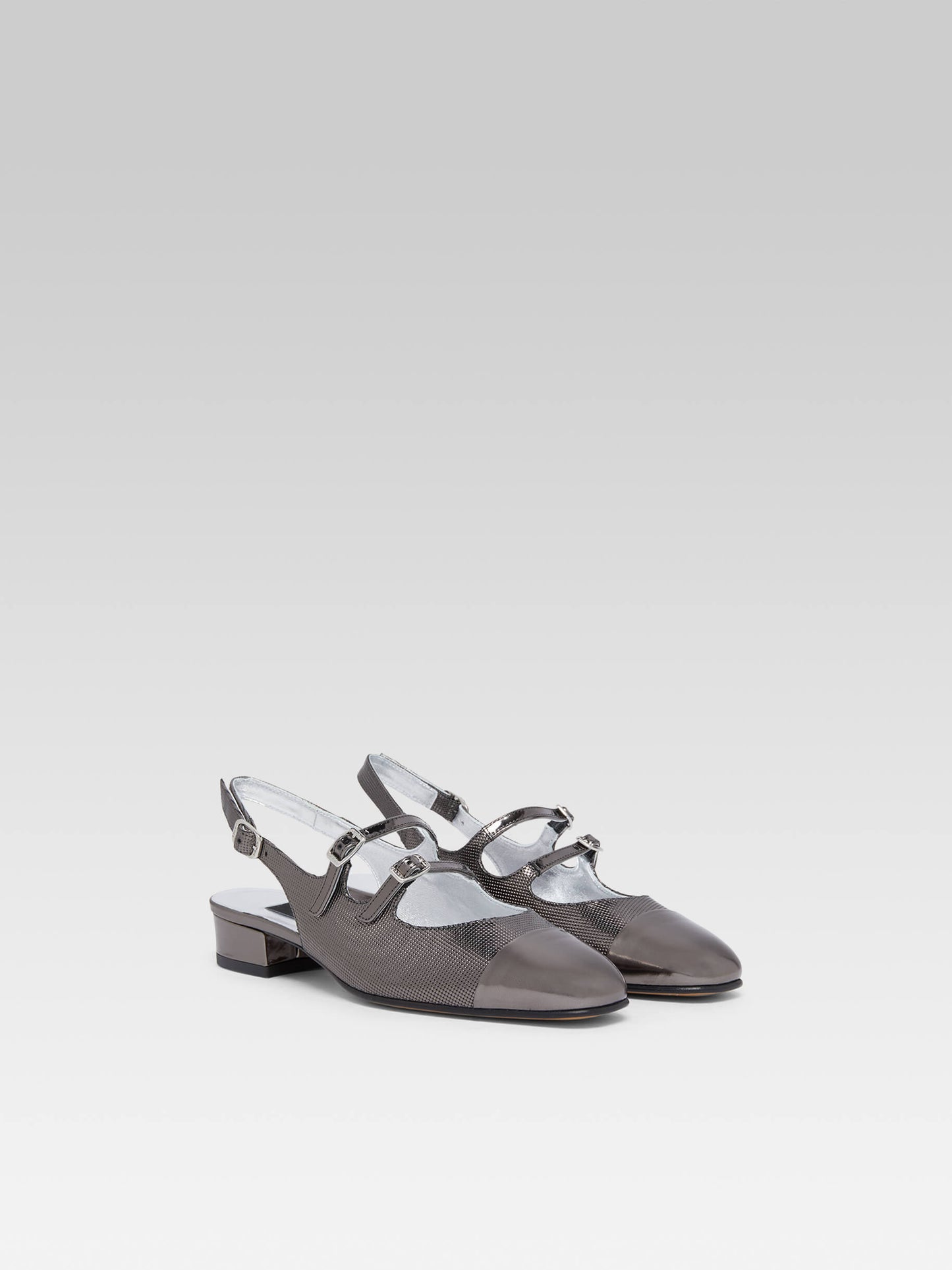 Abricot - Bi-anthracite leather slingback Mary Janes