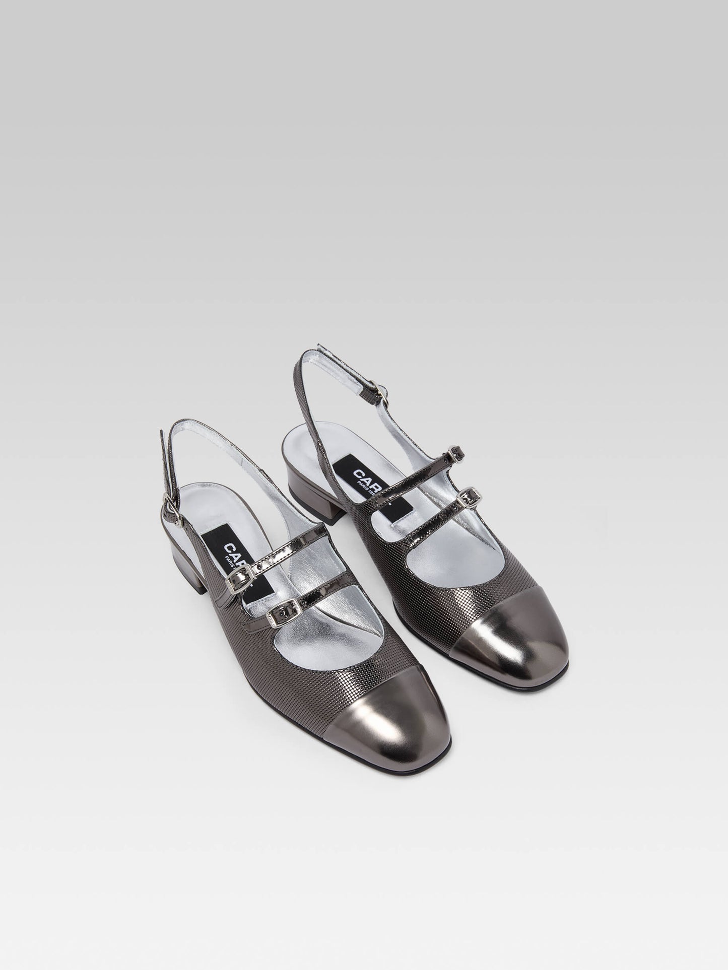 Abricot - Bi-anthracite leather slingback Mary Janes