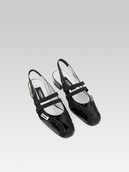 Peachy - Mesh and black eco-patent slingback Mary Janes - Image number 3