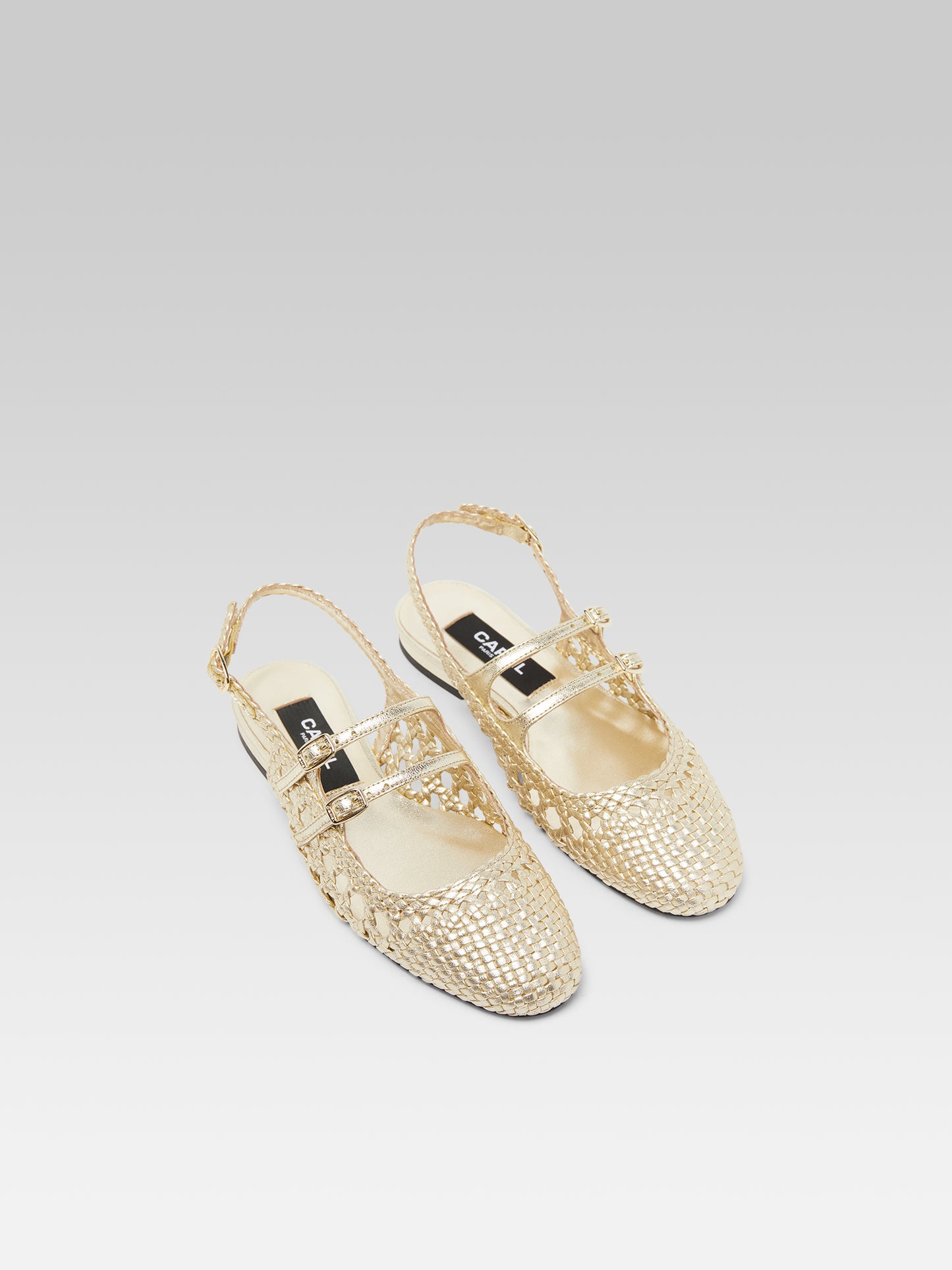 Melon - Platinum braided leather slingback Mary Janes