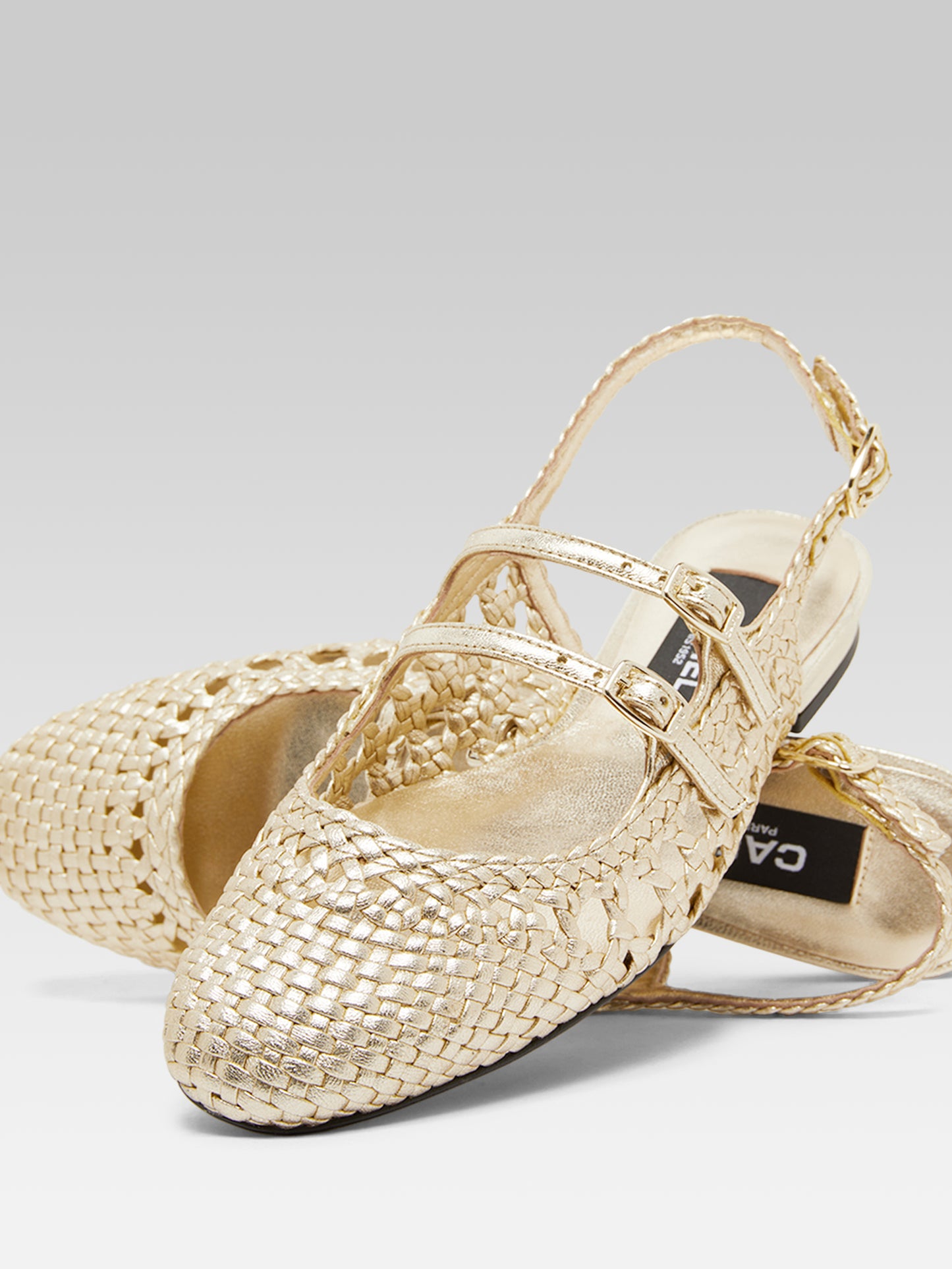 Melon - Platinum braided leather slingback Mary Janes