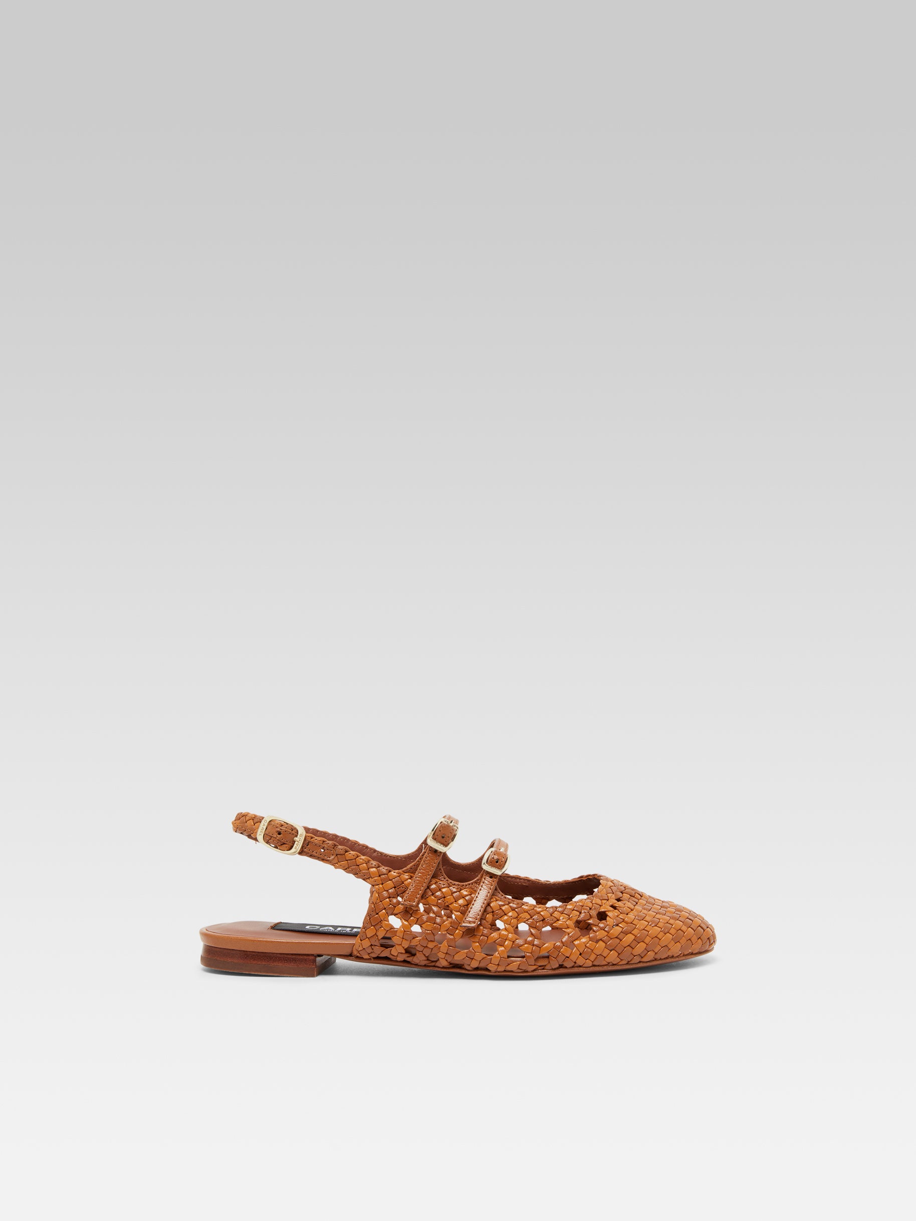 Melon - Camel braided leather slingback Mary Janes