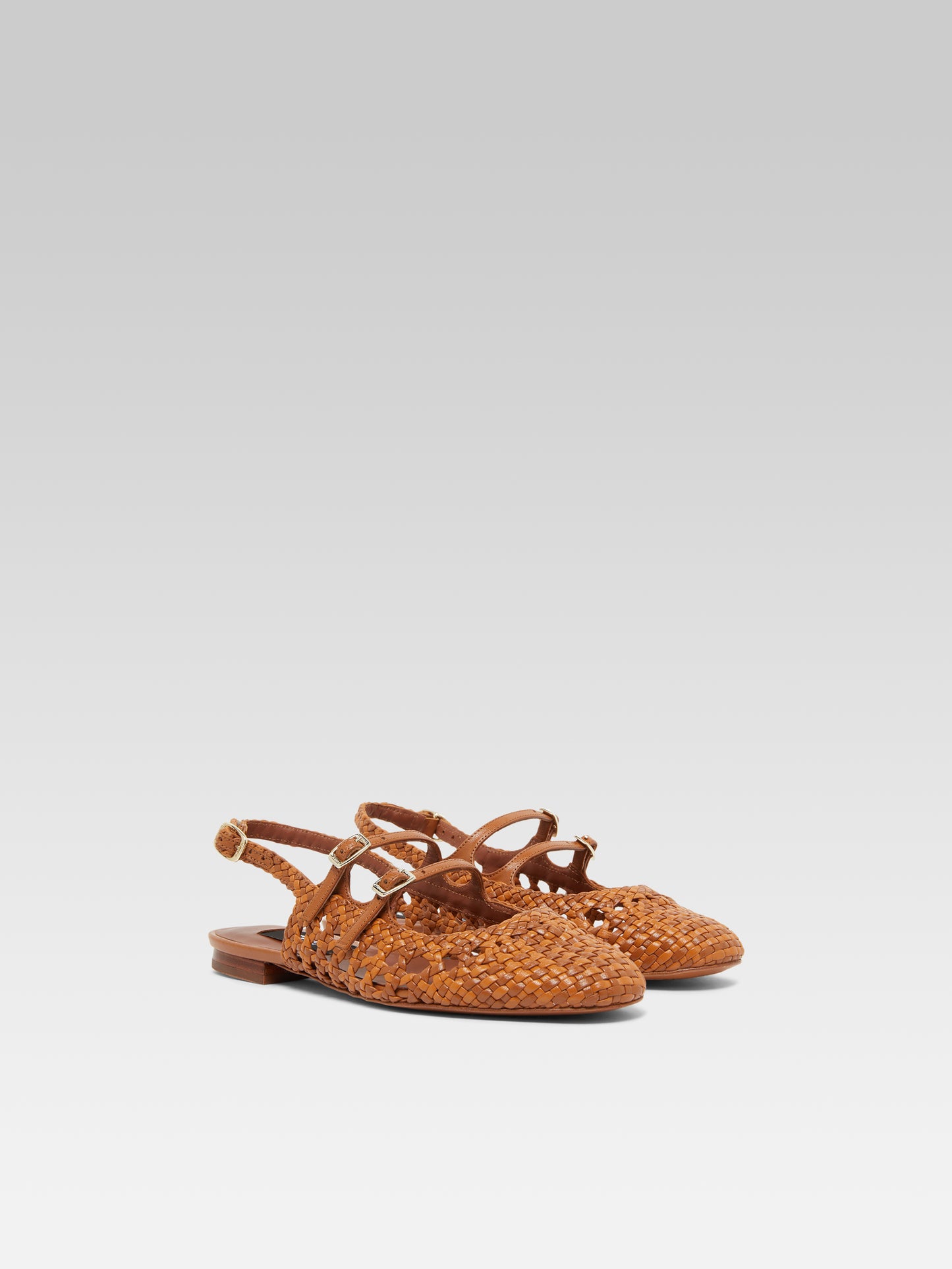 Melon - Babies slingback cuir tressé camel