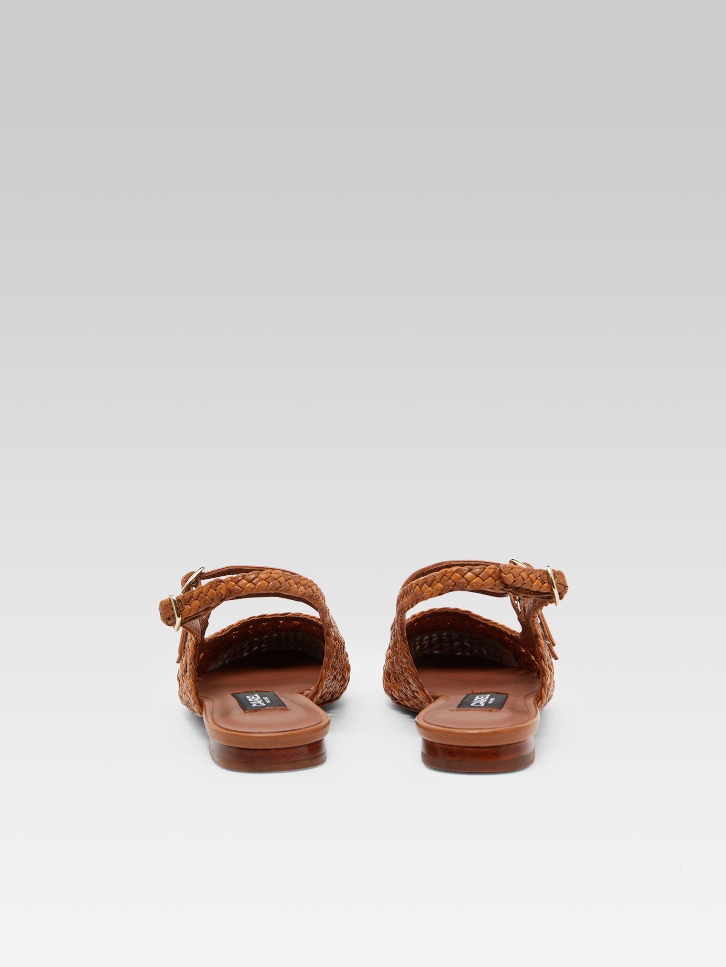 Melon - Camel braided leather slingback Mary Janes