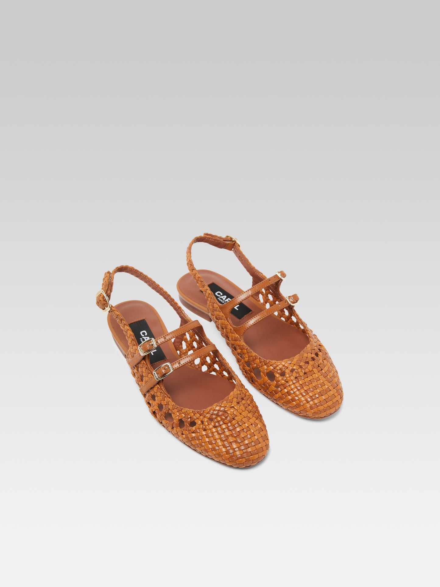 Melon - Camel braided leather slingback Mary Janes