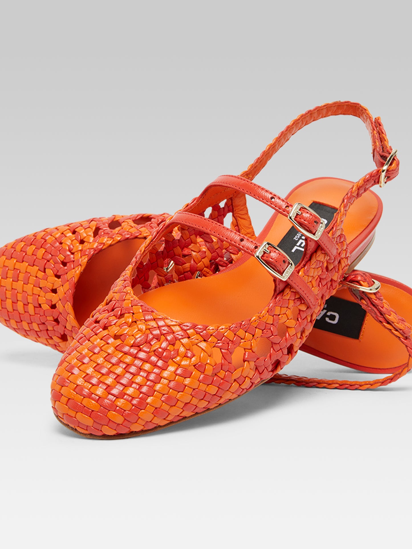 Melon - Bi orange braided leather slingback Mary Janes