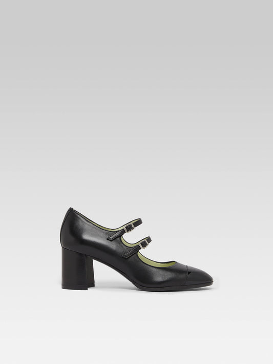 Cherry - Black leather and black patent leather Mary Janes pumps