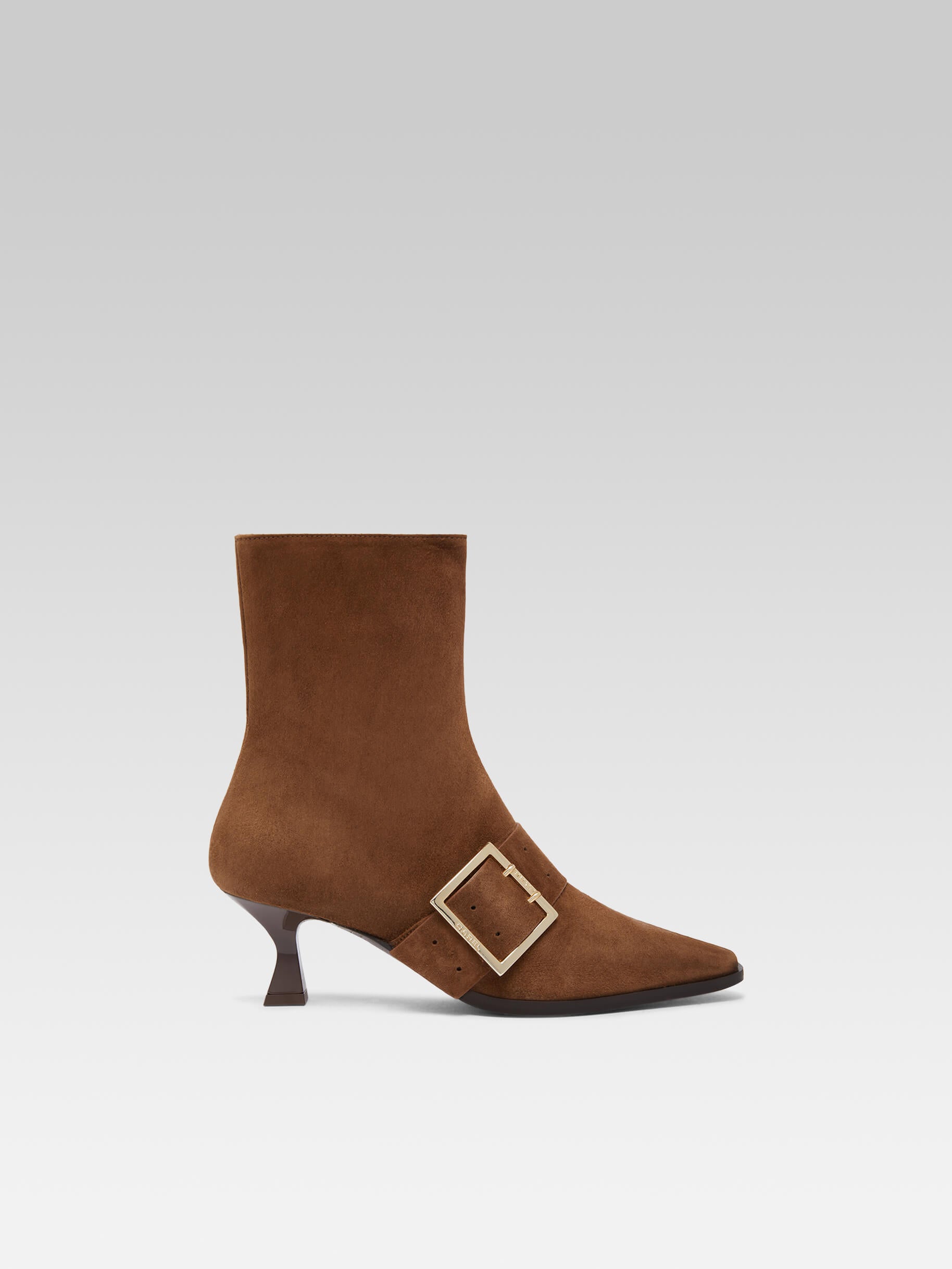 Arizona - Bottines en cuir velours camel et bride - Image numéro 1