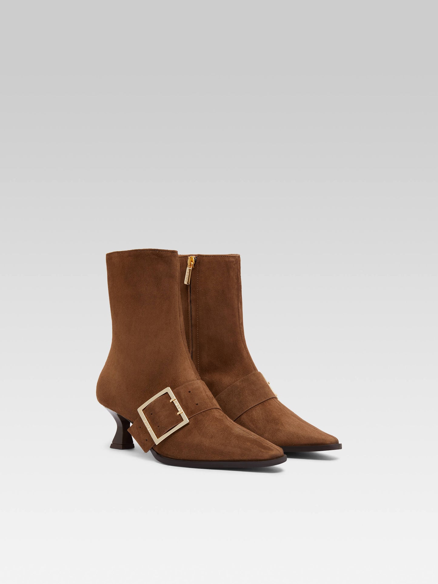 Arizona - Bottines en cuir velours camel et bride