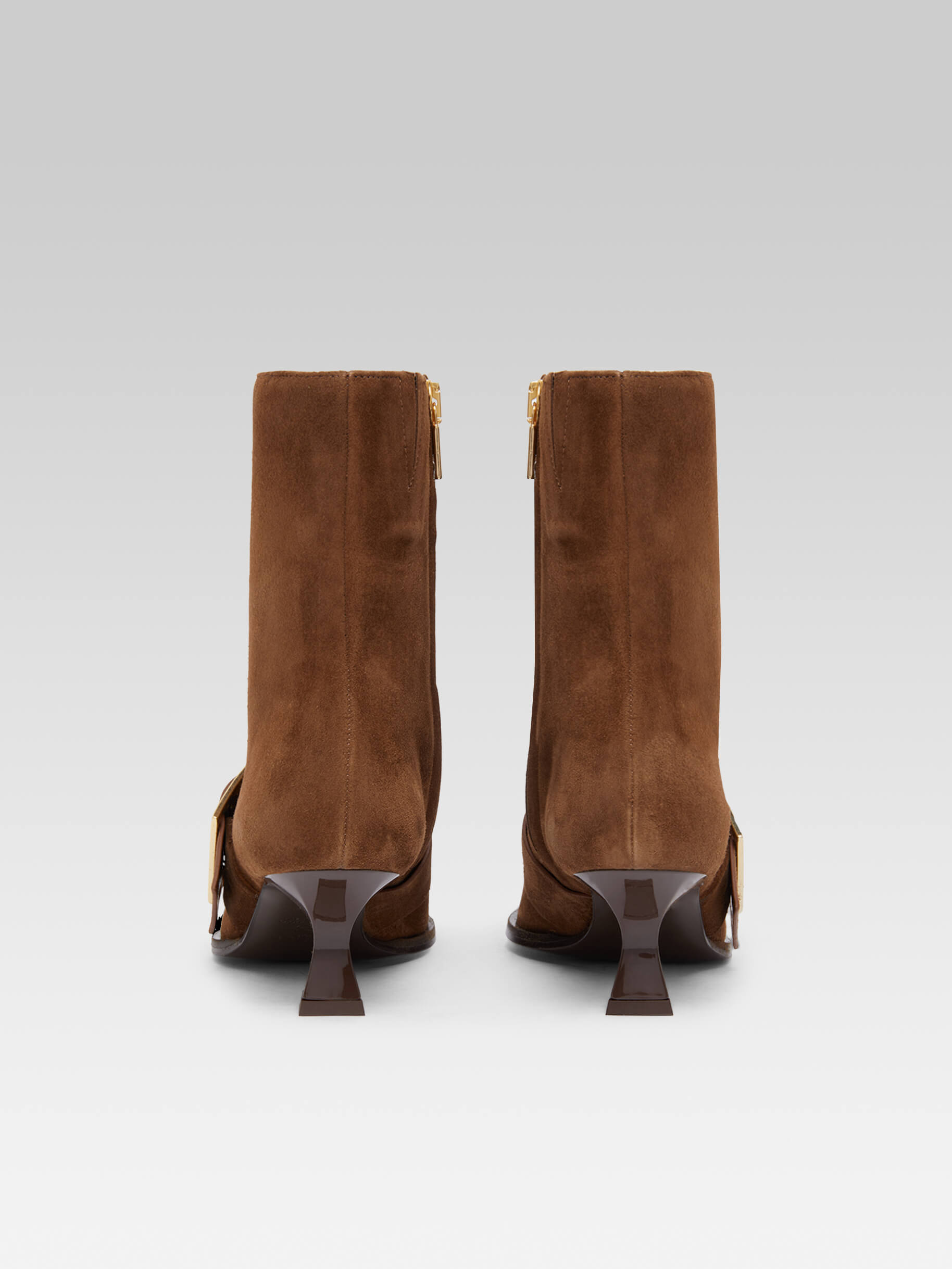 Arizona - Bottines en cuir velours camel et bride - Image numéro 5