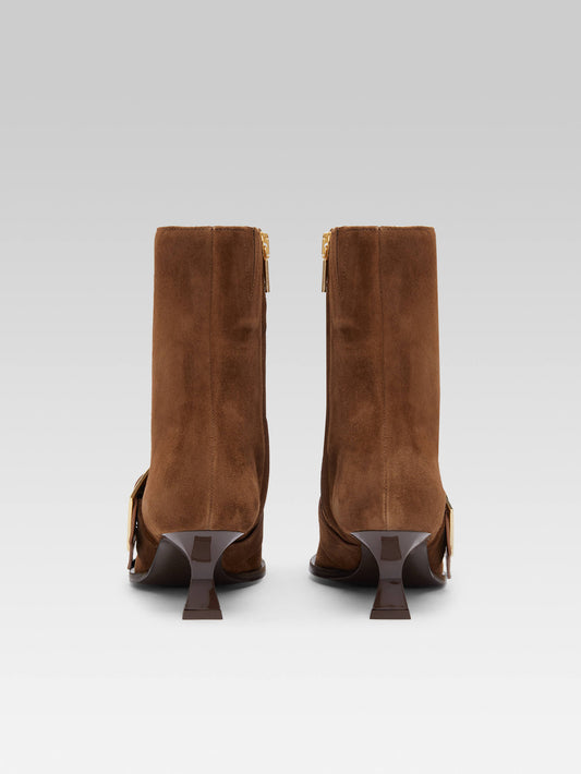 Arizona - Bottines en cuir velours camel et bride - Image numéro 5