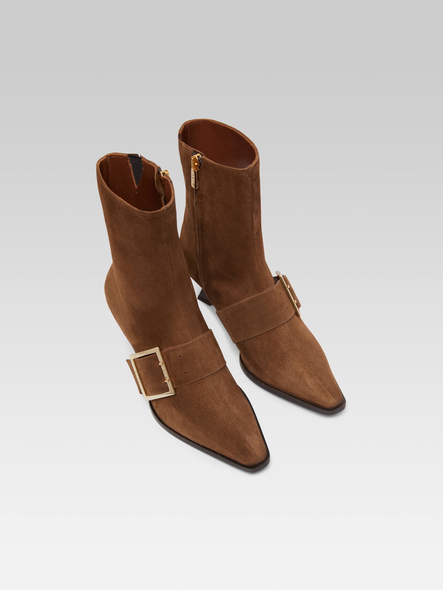 Arizona - Bottines en cuir velours camel et bride