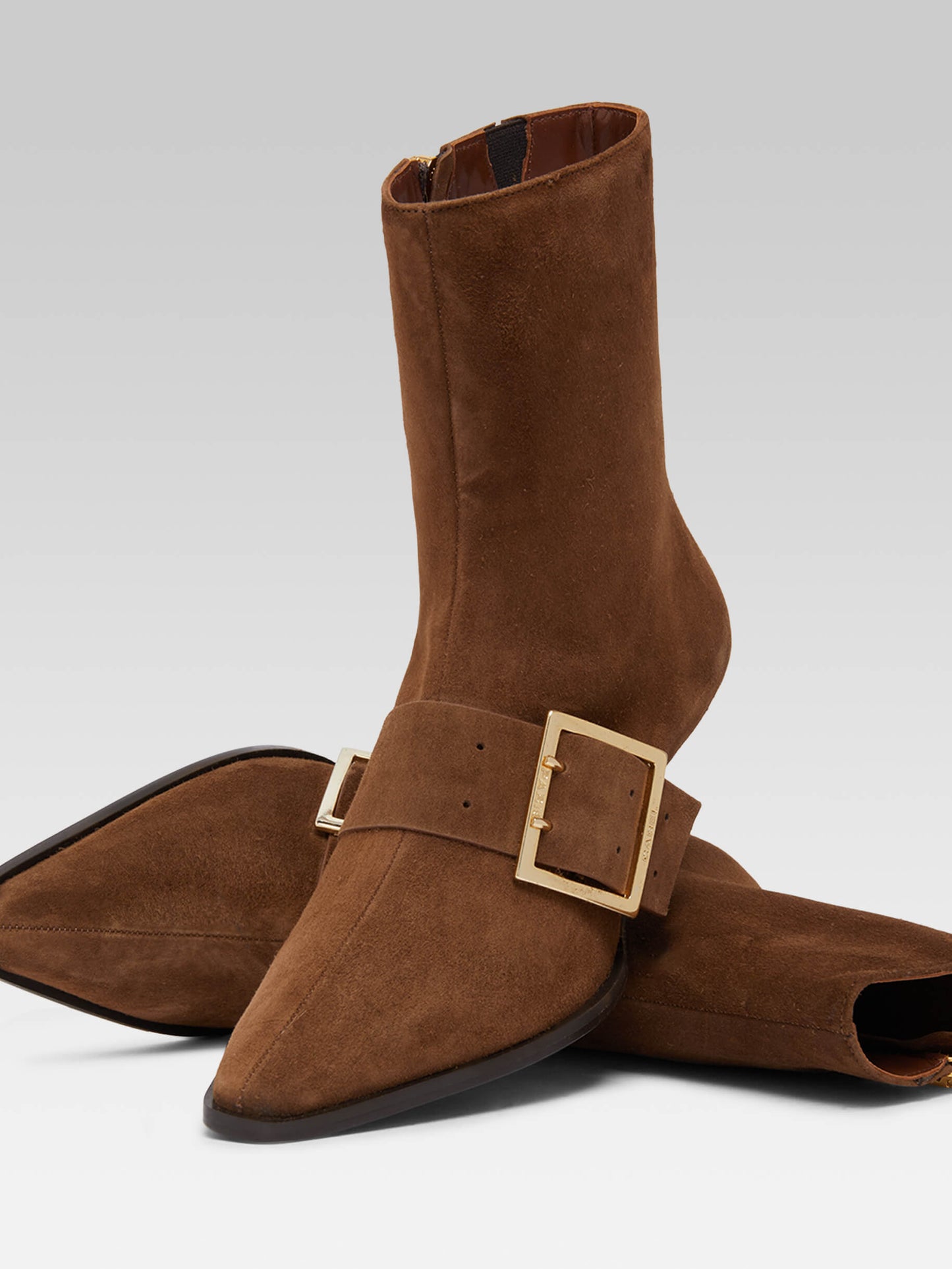 Arizona - Bottines en cuir velours camel et bride