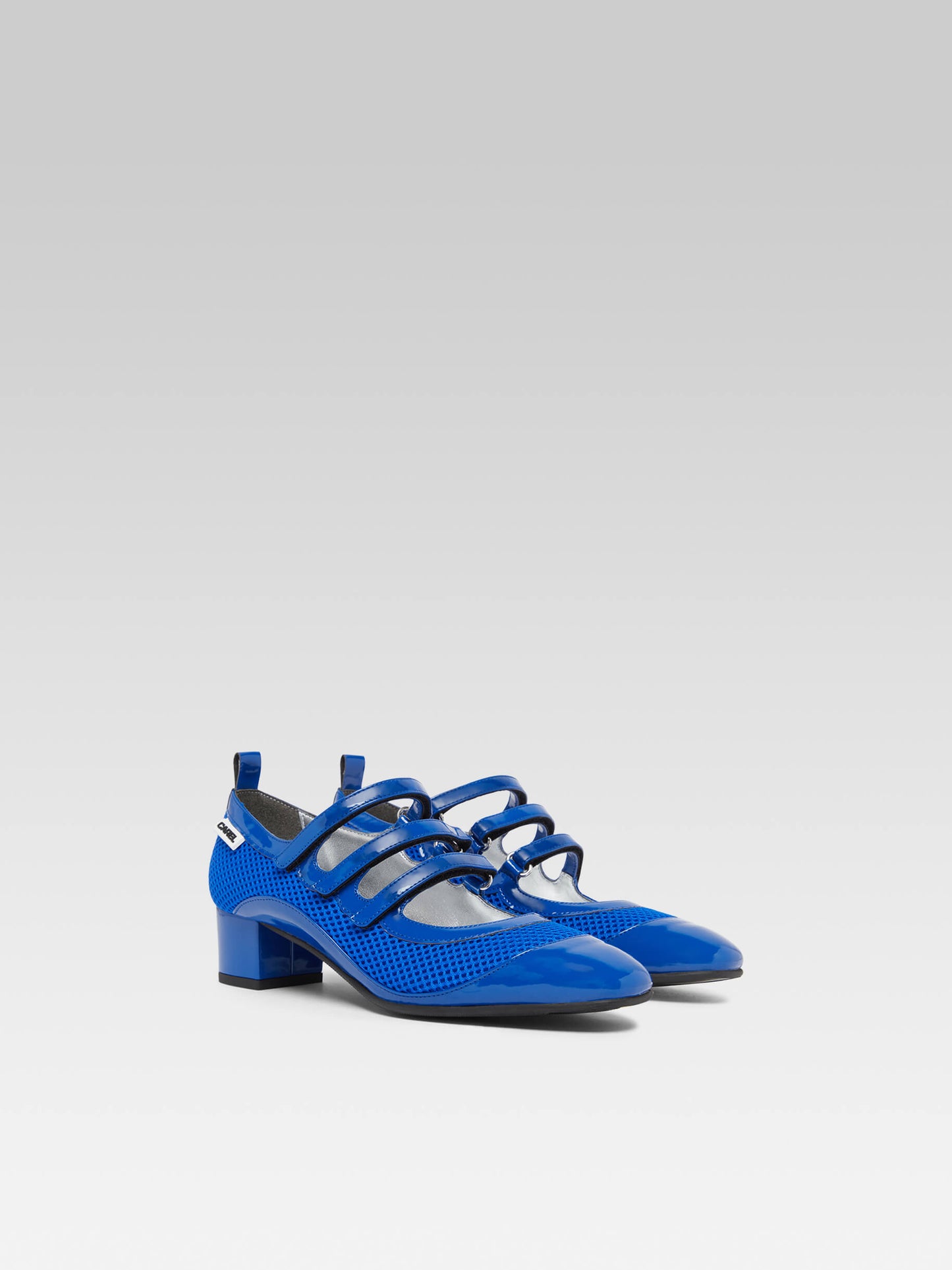 Sportina - Blue eco-patent and mesh Mary Janes pumps