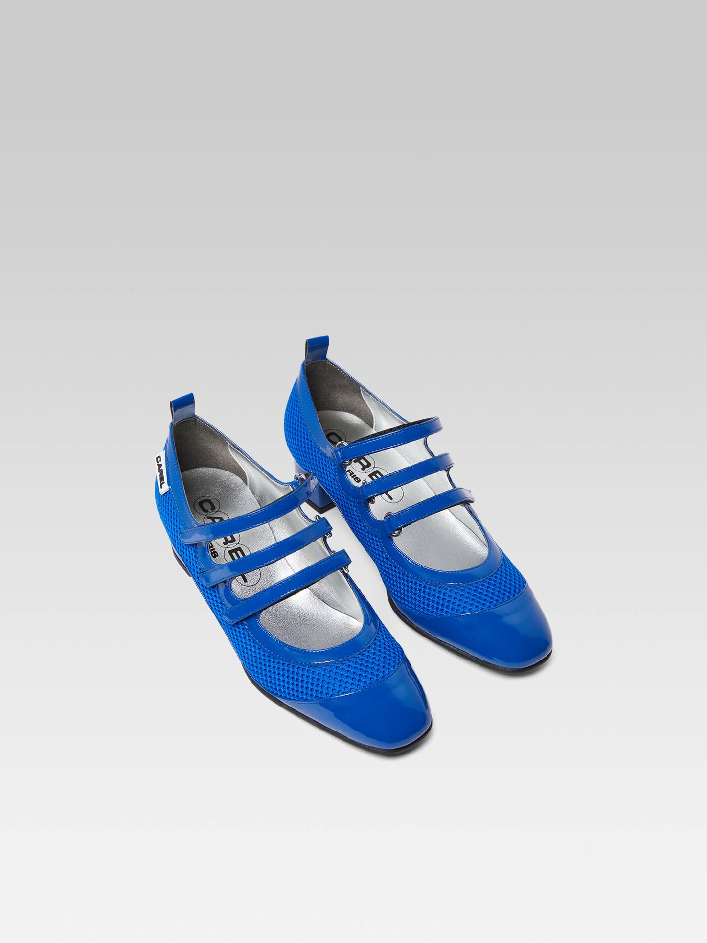 Sportina - Blue eco-patent and mesh Mary Janes pumps