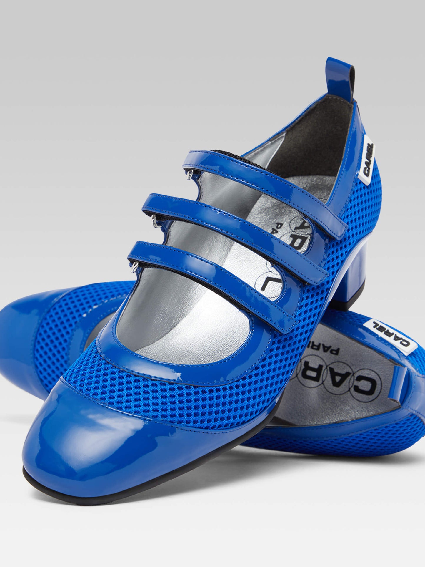 Sportina - Blue eco-patent and mesh Mary Janes pumps