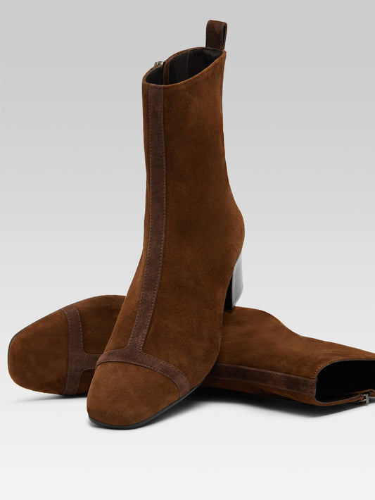 Audrey - Bottines cuir velours marron et camel - Image numéro 5