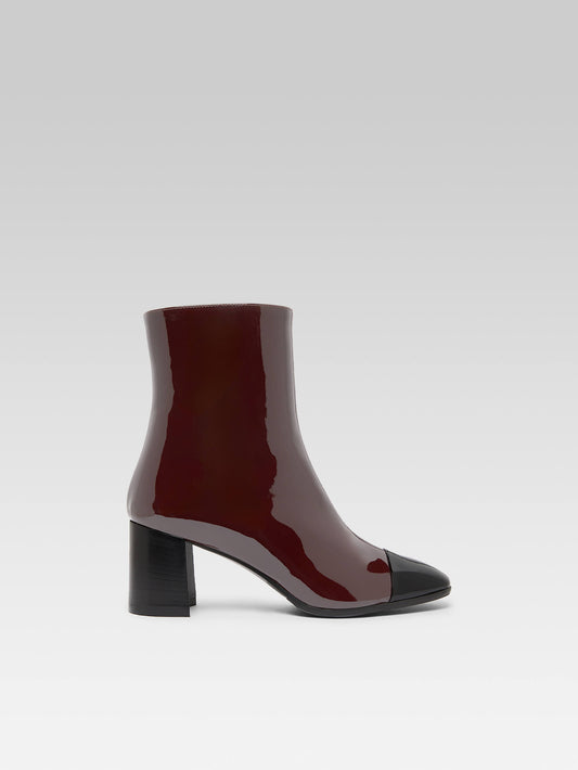 Esprit - Bottines cuir verni bordeaux foncé et noir