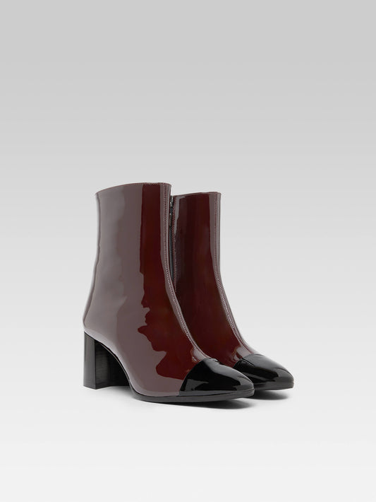 Esprit - Bottines cuir verni bordeaux foncé et noir - Image numéro 3