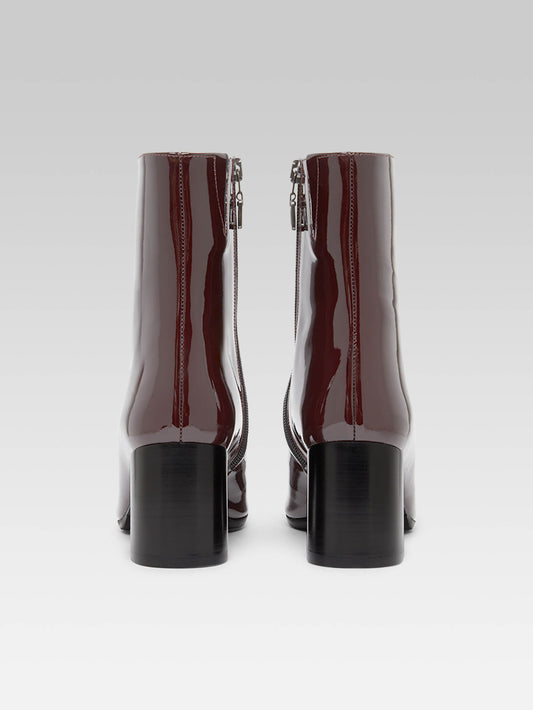 Esprit - Bottines cuir verni bordeaux foncé et noir - Image numéro 4