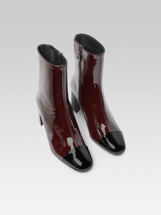 Esprit - Bottines cuir verni bordeaux foncé et noir - Image numéro 2