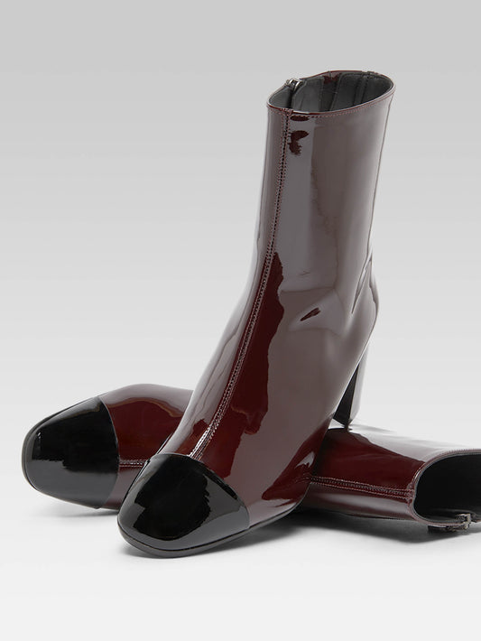 Esprit - Bottines cuir verni bordeaux foncé et noir - Image numéro 5