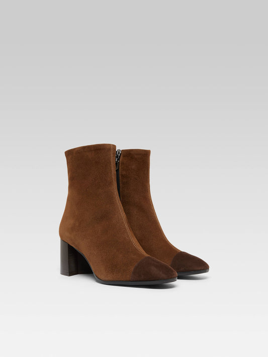 Esprit - Camel and brown suede leather ankle boots - Image number 3