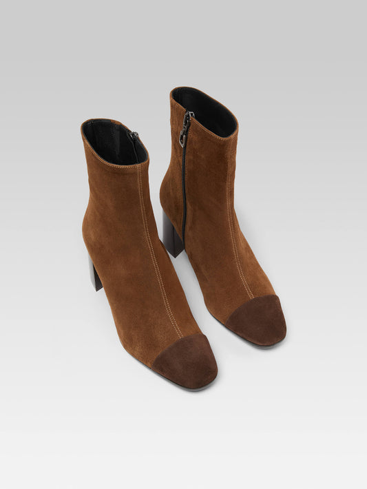 Esprit - Bottines cuir velours camel et marron