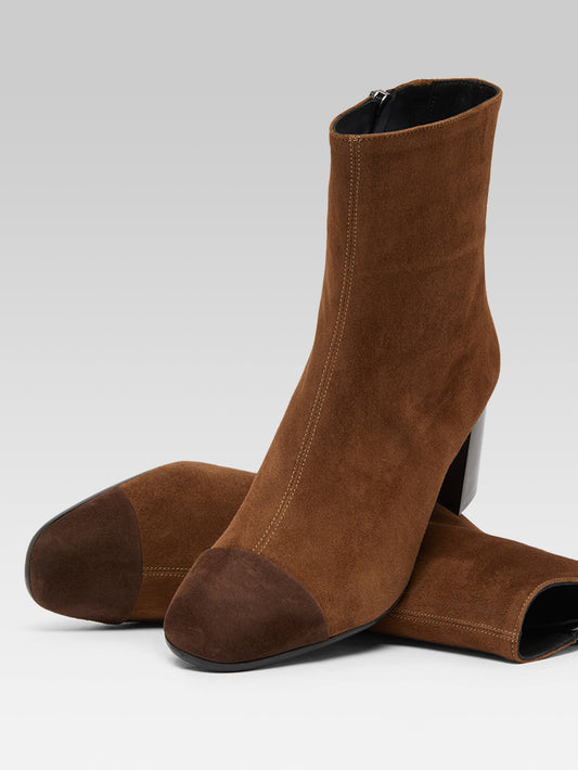 Esprit - Camel and brown suede leather ankle boots - Image number 5