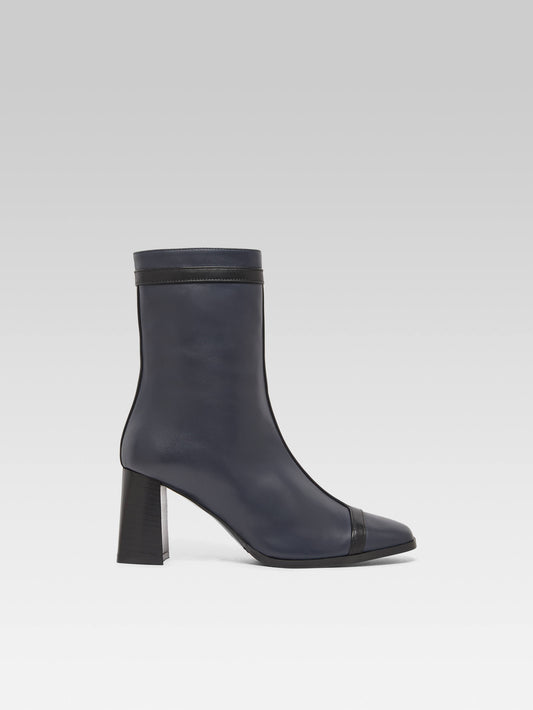 Catherine - Navy blue leather and black leather ankle boots - Image number 2