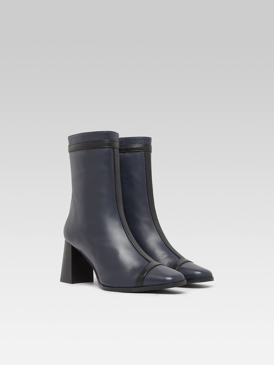 Catherine - Navy blue leather and black leather ankle boots - Image number 3