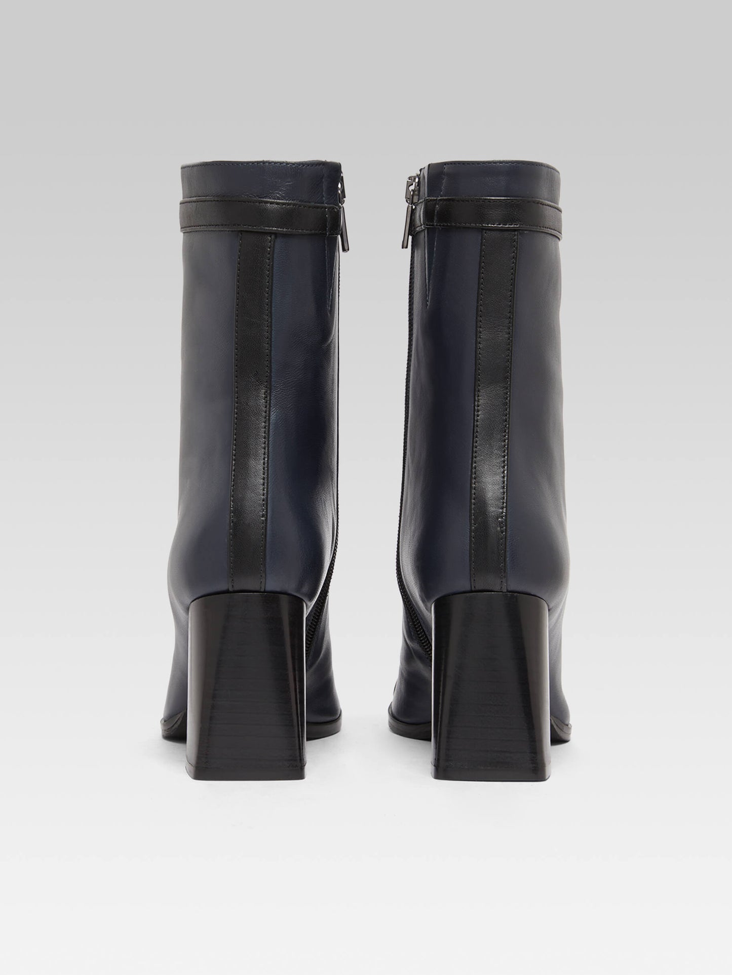 Catherine - Bottines cuir bleu marine et cuir noir