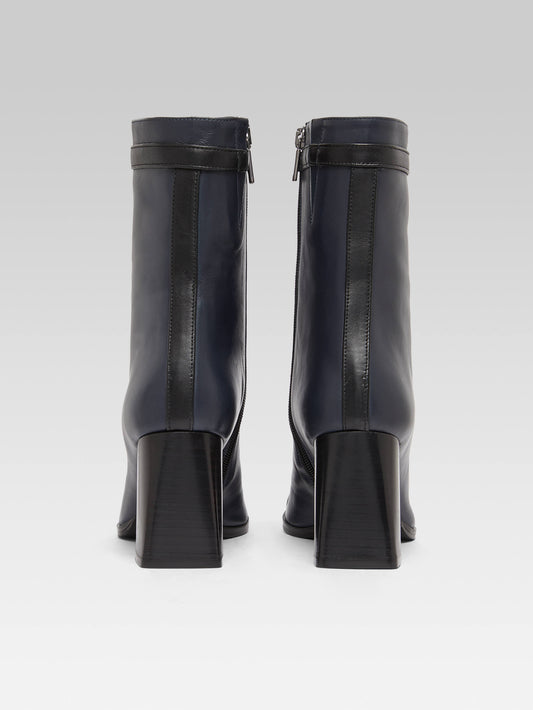 Catherine - Navy blue leather and black leather ankle boots - Image number 4